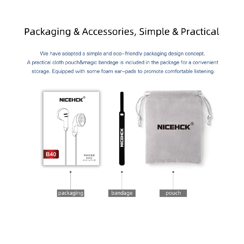 NICEHCK B40 3.5mm HIFI PK Earbud 14.8mm Dynamic Driver Unit Bass Earphone 32ohms Earbuds With Mic