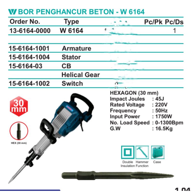 jack hammer Bor penghancur beton wipro W6164