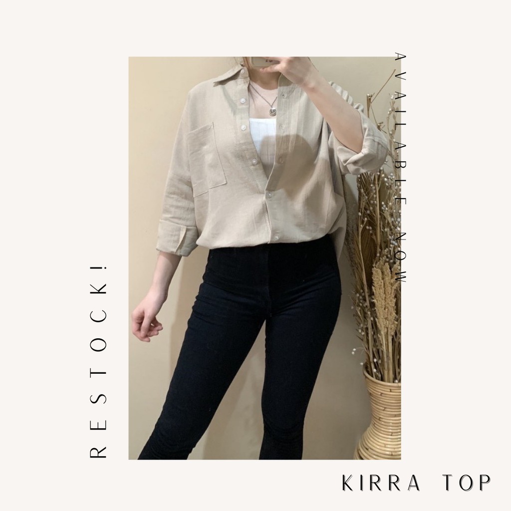 Kirra Top - Kemeja Wanita Bahan Rayon Crinkle Best Seller - BIG SIZE-Cream (Linen)