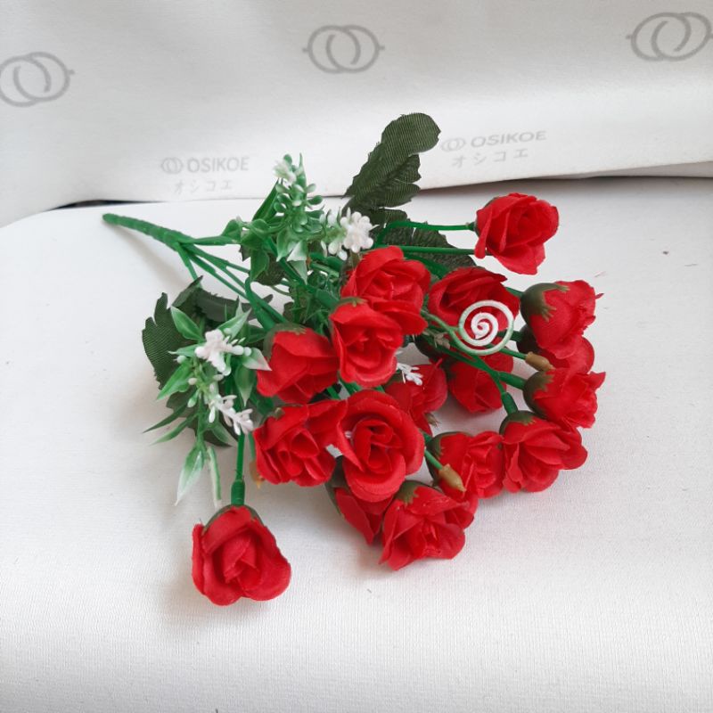 BUNGA MAWAR MINI MINI (10.9)-BUNGA ARTIFICIAL-BUNGA DEKOR-Merah