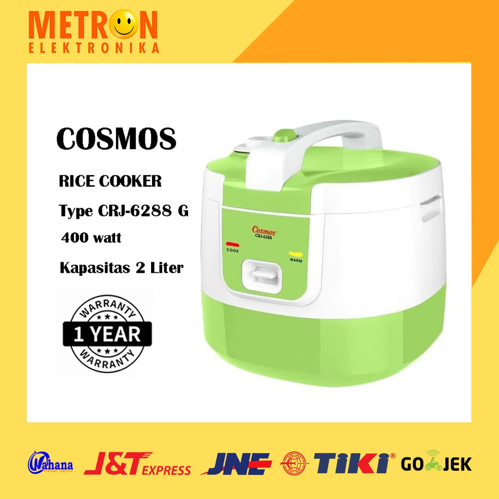 COSMOS CRJ 6288 G / RICE COOKER 2 LITER GREEN / PENANAK NASI / CRJ6288G