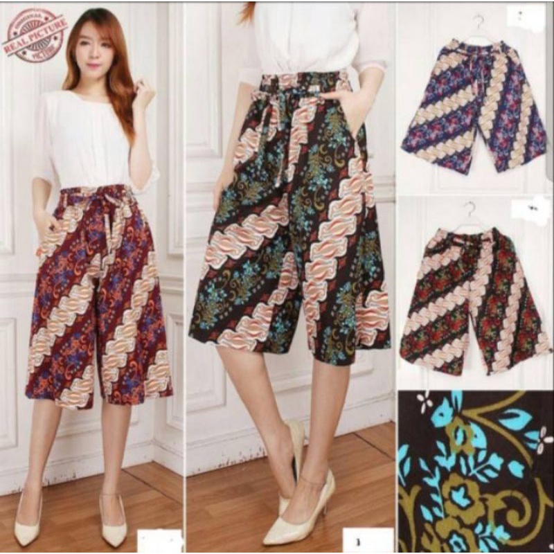 Celana  kulot wanita remaja dan dewasa motif batik random/celana harian santai terbaru