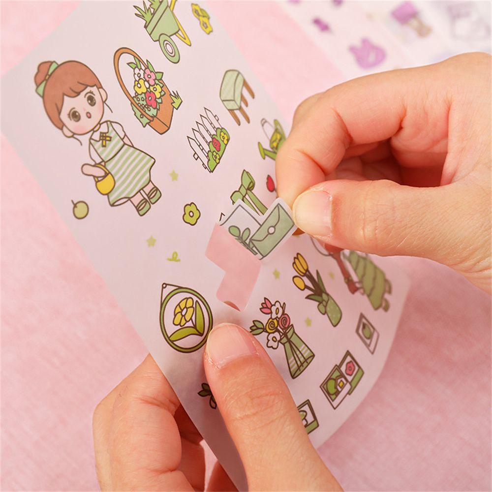 Agustina Kartun Alat Tulis Stiker 4 Pcs/Set Kartun Seri Buah DIY Diary Scrapbook Jurnal Alat Tulis Perekat Diri Gadis Manis Stiker