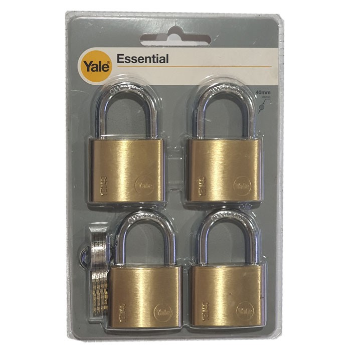 Yale YE1-40-122-4 Indoor Brass Standard Shackle Padlock 40mm 4Pcs