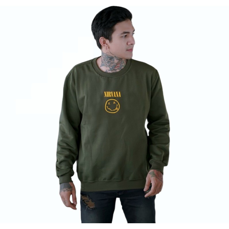 COD - Crewneck Logo Nirvana - Crewneck Oversize Pria Distro Premium Bahan Fleece Tebal - sweatershirt crewneck jumbo m - xxl