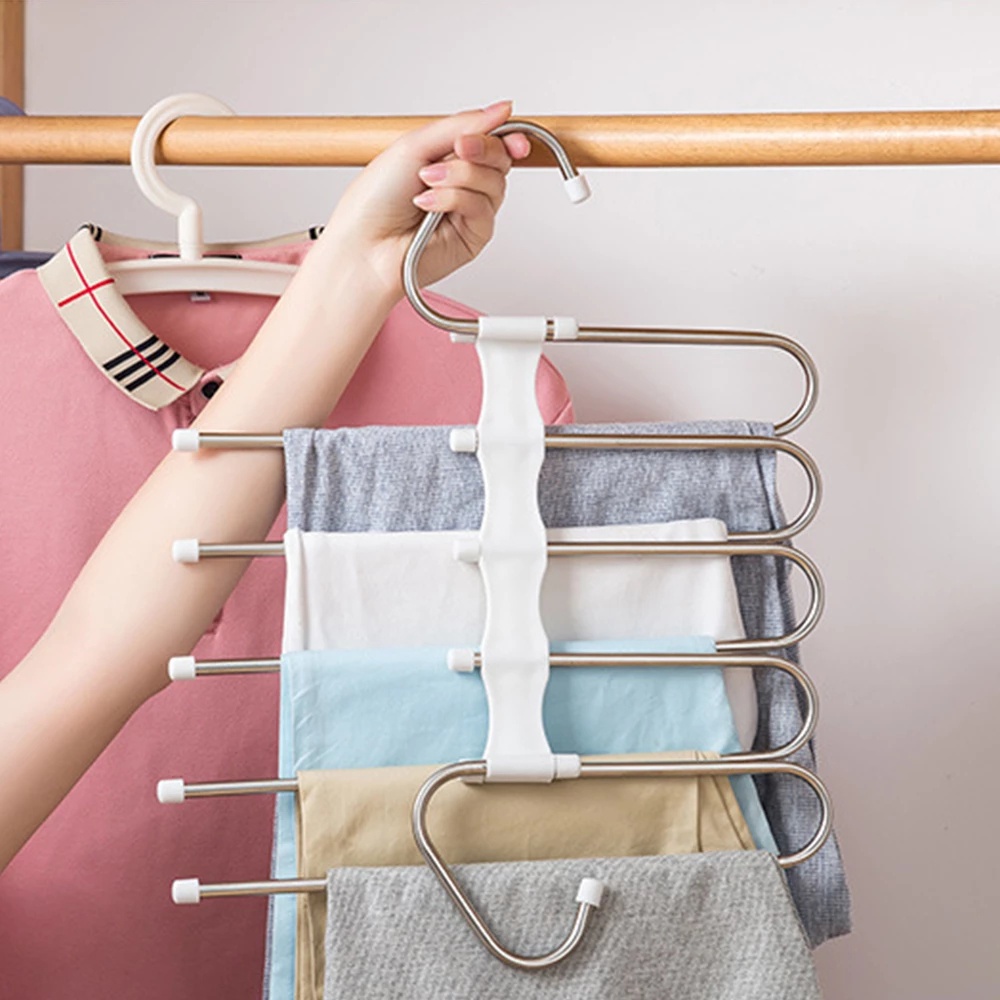 5-in-1 Stretch Pants Rack / Closet Wardrobe Organizer Space Saving Hanger / Multifunctional Portable Stainless Steel Hanger / Household Clothes Storage