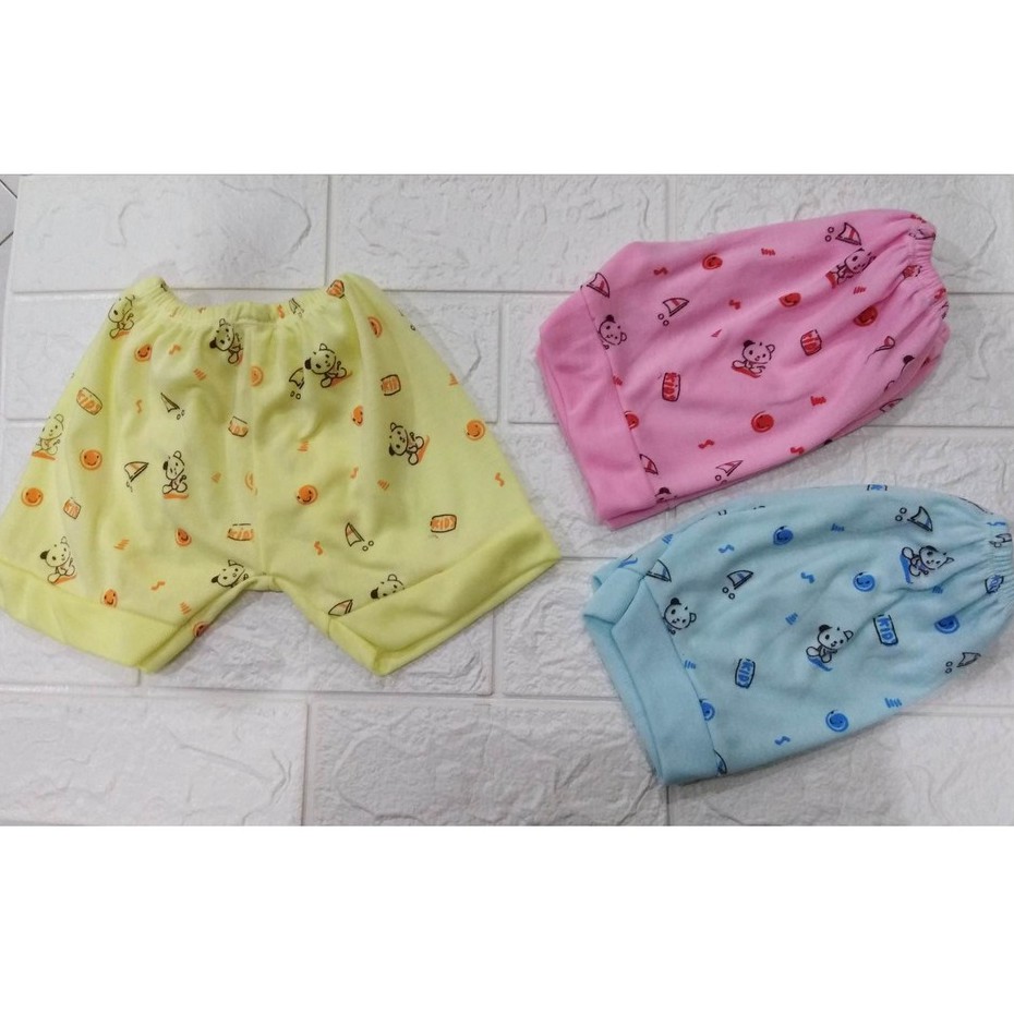 3pcs Celana Pendek Bayi Harian Tebal Motif Sablon Full Print Mulai 0-12 BulanTGS