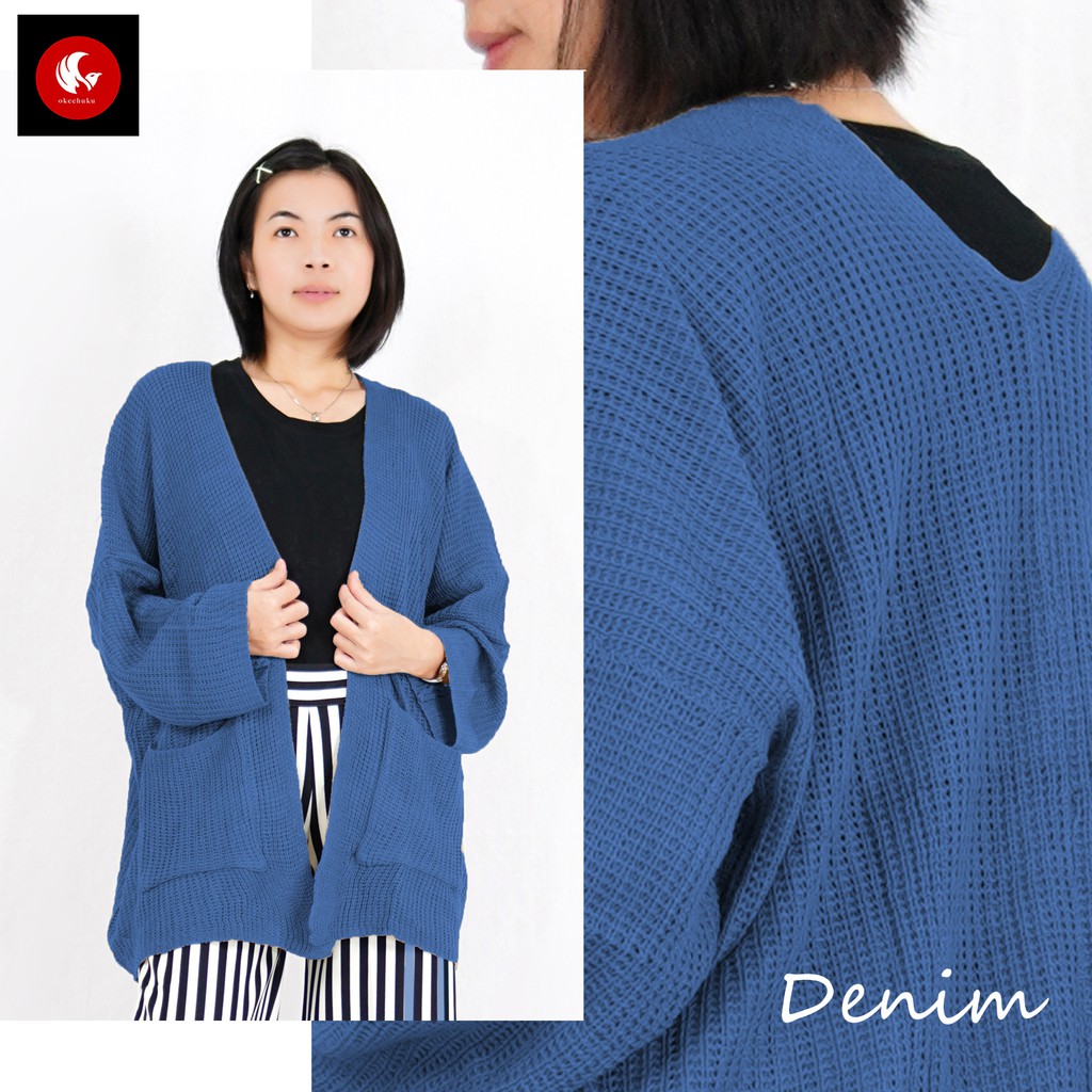 OKECHUKU Oversize Lavella Kardigan Wanita Outer Wanita Cardigan Rajut-Denim