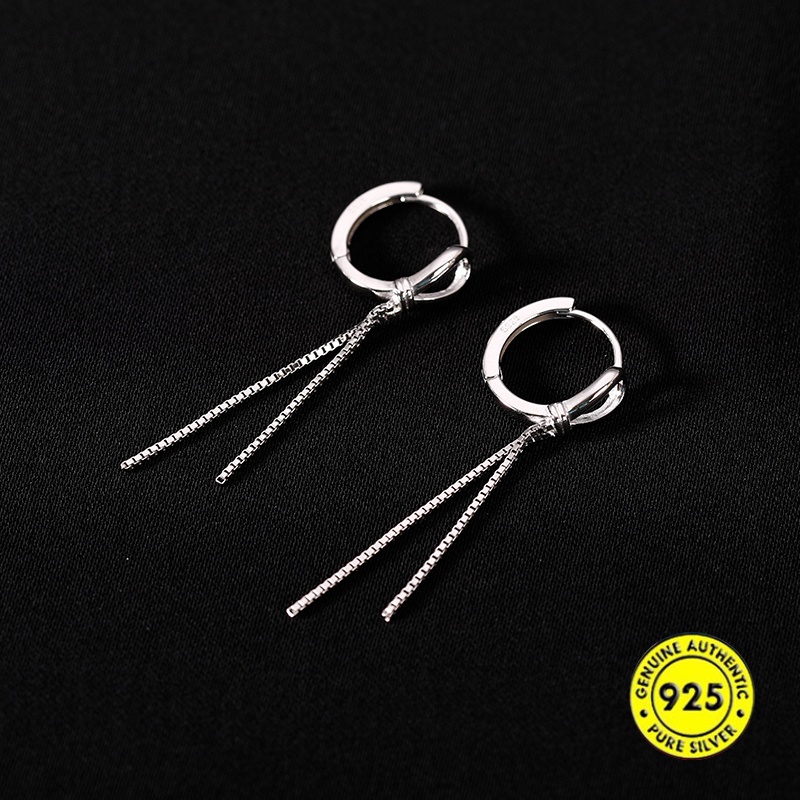 Anting Gantung Panjang Model Rumbai Bahan Sterling Silver 925 Untuk Wanita