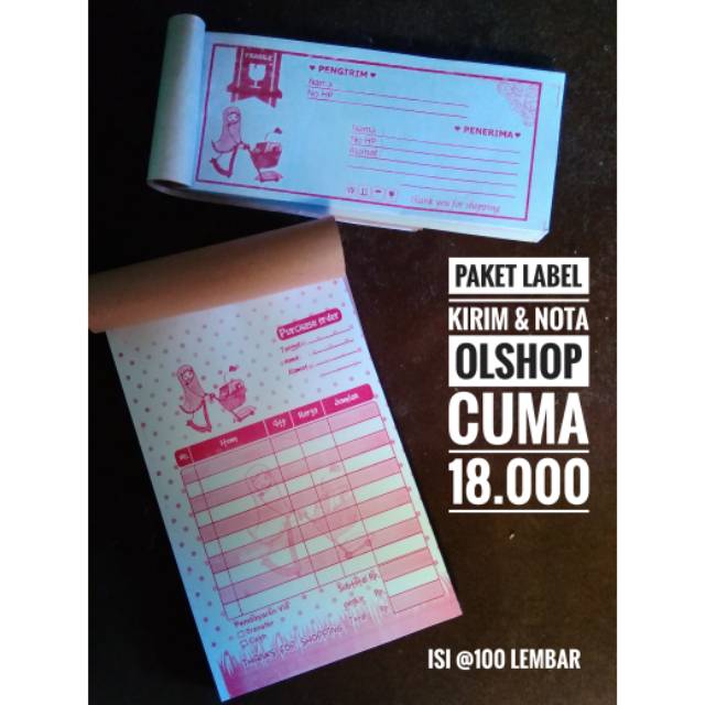 Paket label pengiriman nota online shop olshop pink hijab isi 100 lembar