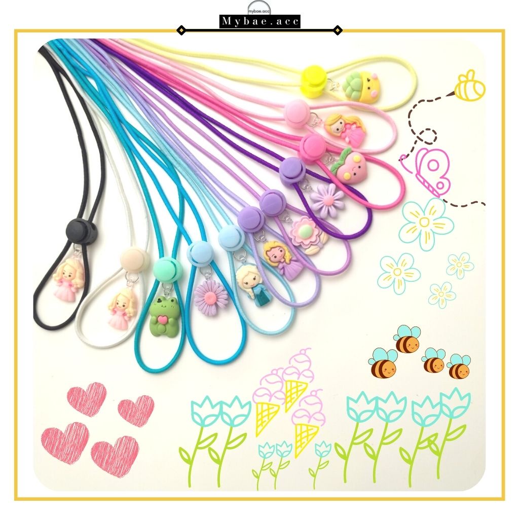 Tali kalung Masker anak dan dewasa  strap masker 2 in 1 Karet Elastis / Stopper bunga karakter lucu 