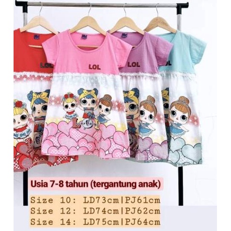 QP7|0F Best .DASTER ANAK KARAKTER / Dress Anak / Baju Tidur Anak (Usia 5-12thn) LOL/HK/LITTLE PONY".
