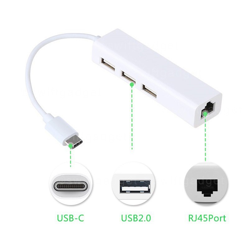 USB Type-C to LAN with USB Hub 3Port