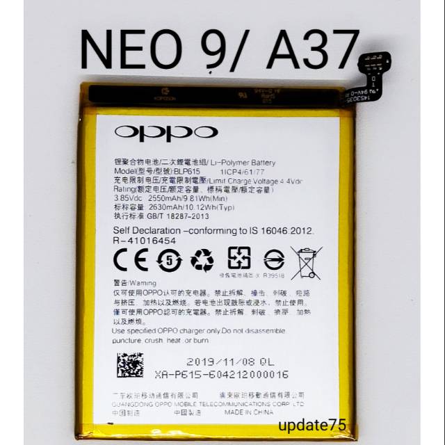 Baterai Oppo A37 Neo 9 BLP615 blp 615 original | Shopee Indonesia