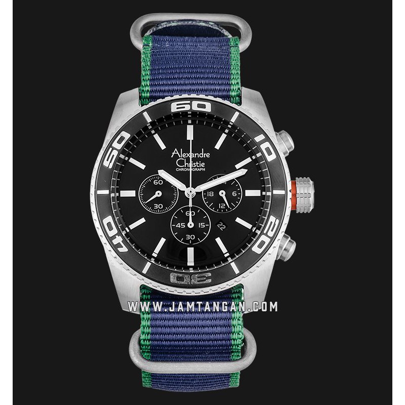 Alexandre Christie AC 6500 MC NSSBA Chronograph Man Black Dial Dual Tone Nylon Strap