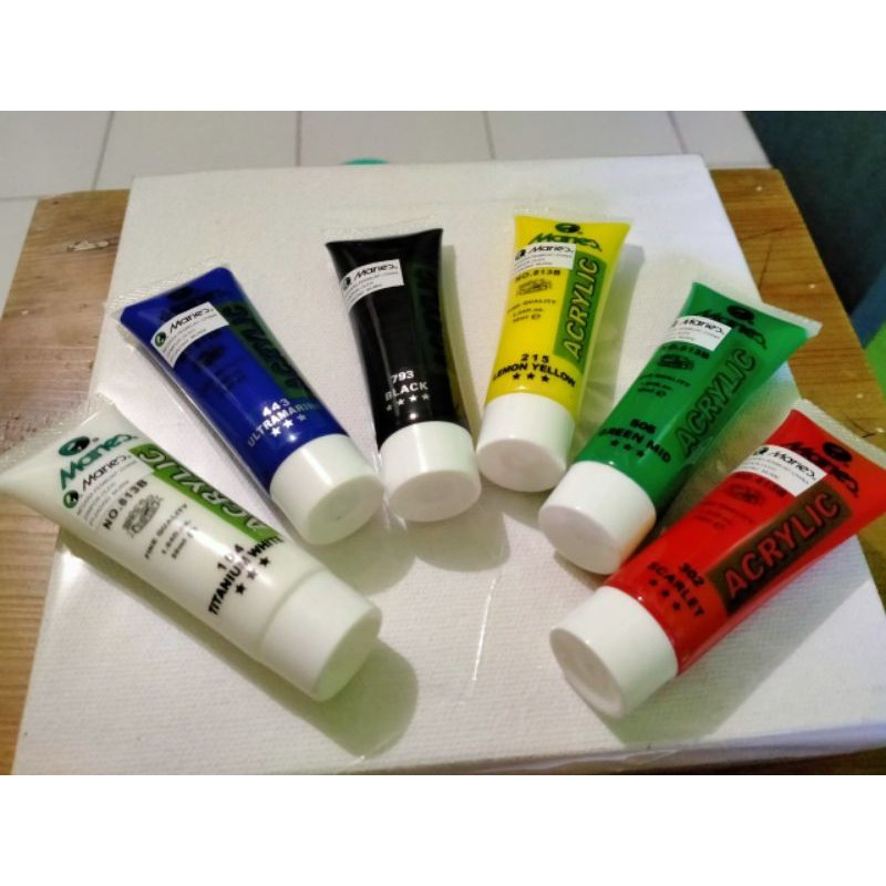 

paket kanvas lukis ukuran 20x20cm dan cat acrylic 35 ml 3 tub