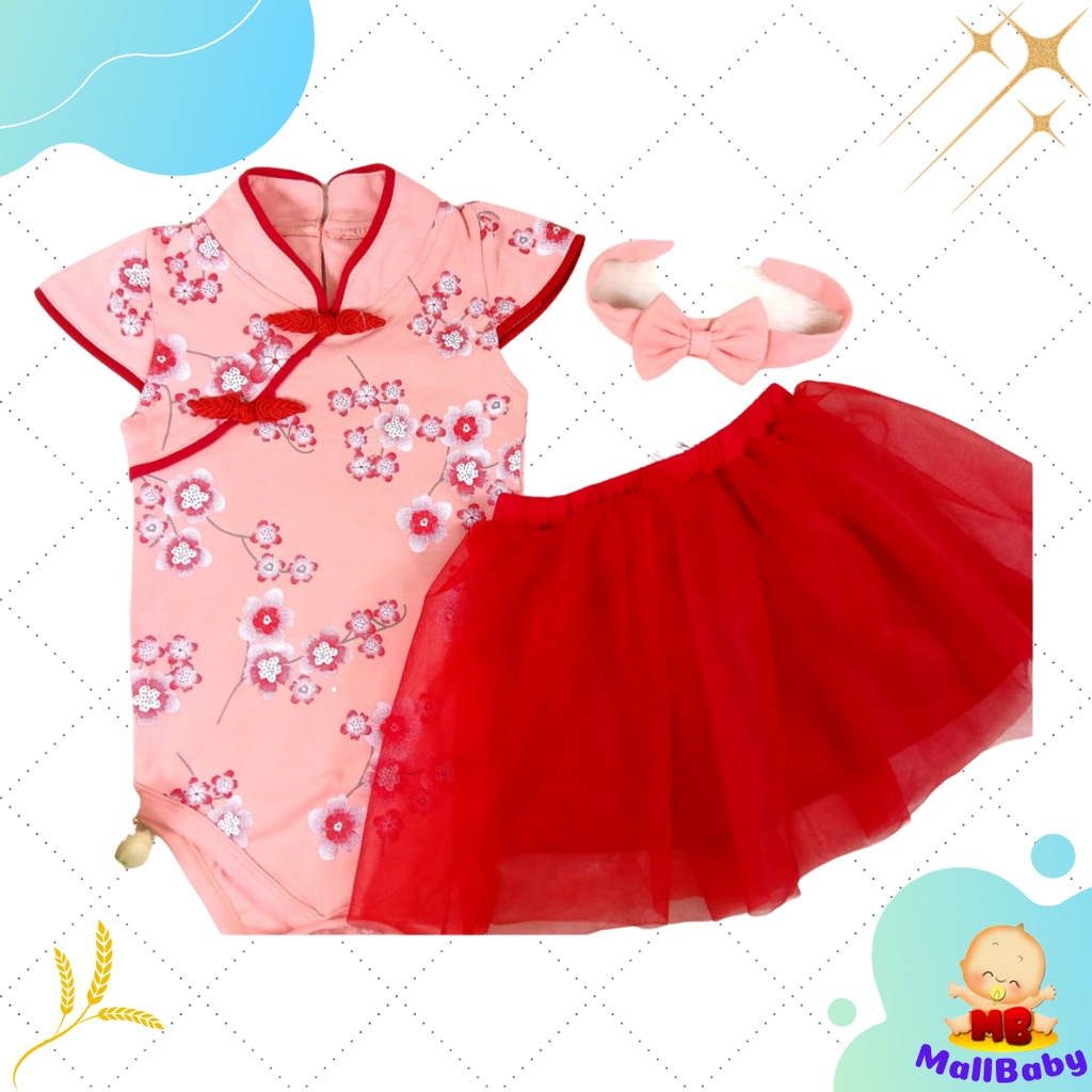 Baju Bayi Perempuan Set Jumper Rok Bandana Shanghai Cute