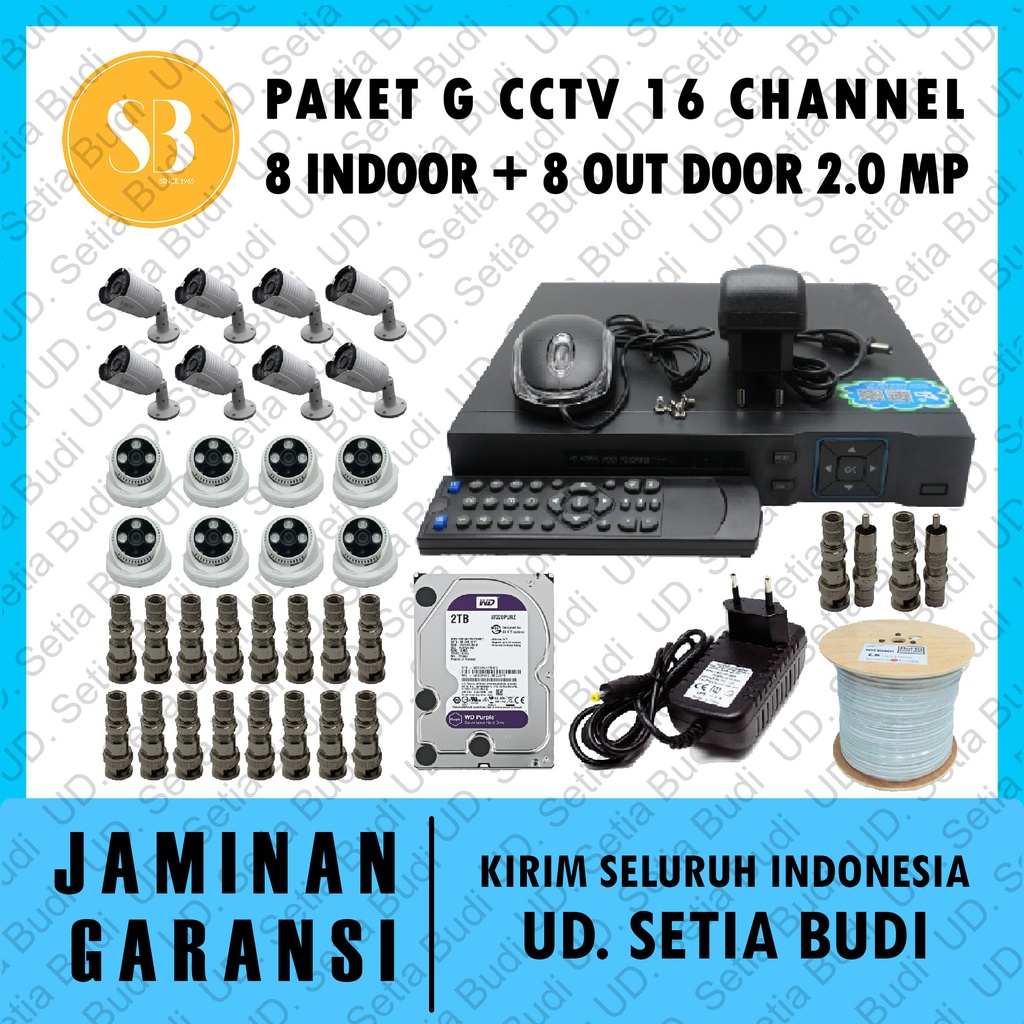 Paket G CCTV 16 Channel: 8 Indoor + 8 out door 2.0 MP