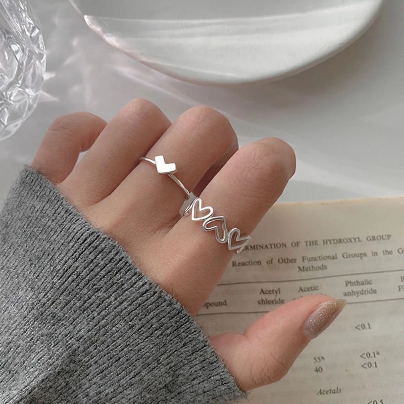 Set Cincin Model Terbuka Bentuk Hati Adjustable Untuk Pasangan