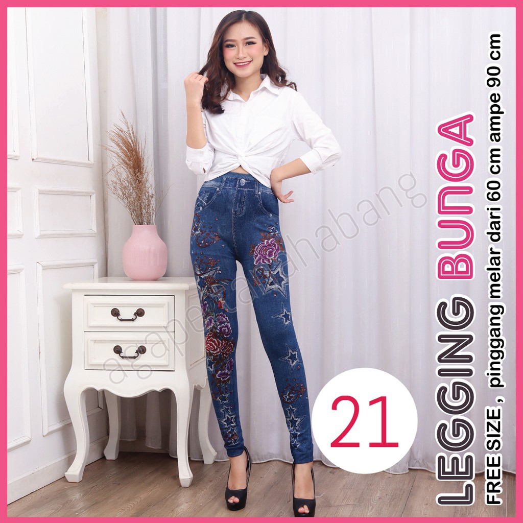 legging Jeans Bunga # 21 / Legging Bunga Wanita / legging Wanita