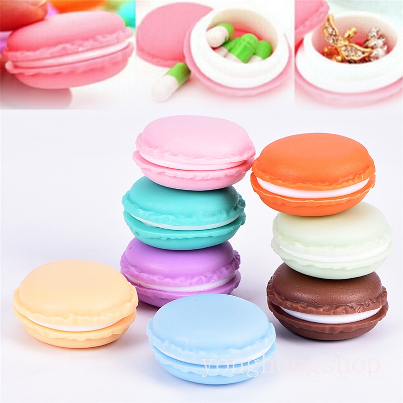 Kotak Penyimpanan Perhiasan / Cincin / Kalung / Pil Mini Portable Bentuk Macaron Warna Permen Untuk Hadiah