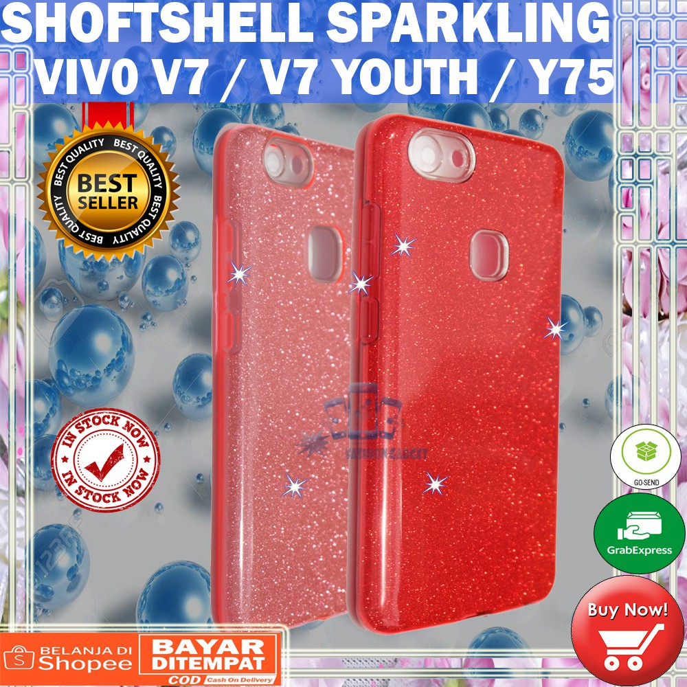 (Warna Acak Pink / Red) Silikon Vivo V7 / V7 Youth / Y75 Ultrathin Vivo V7 Case Sparkling Blink Case Glitter Soft Case Jelly Case Silicone Casing Kasing Kesing Sarung Hp Vivo V7