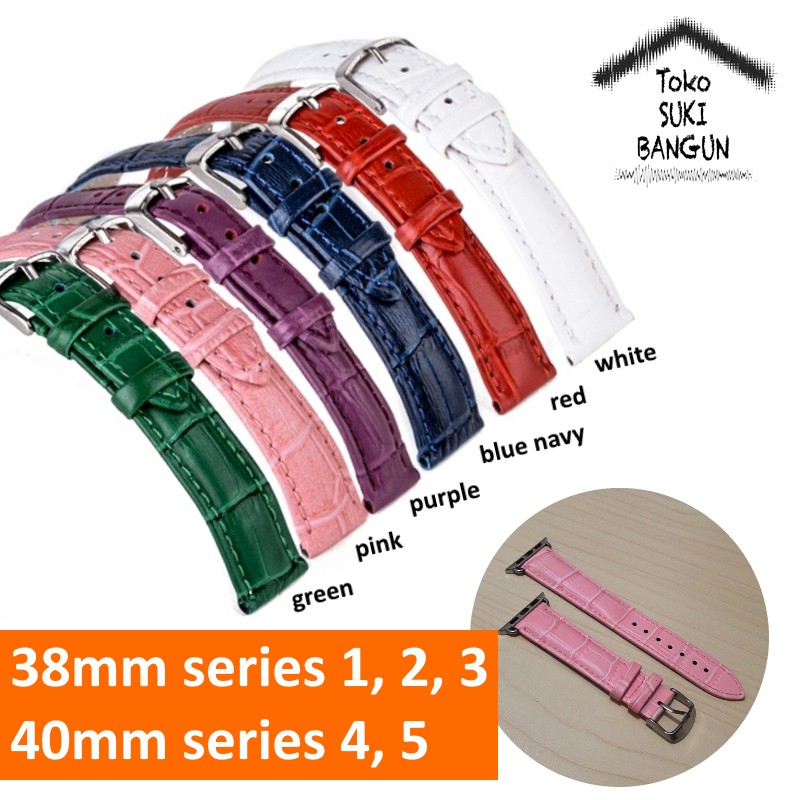 Strap Apple Watch Series 7 6 5 4 3 2 1 41mm 40mm 38mm TALI JAM Kulit Leather Bamboo COLOR