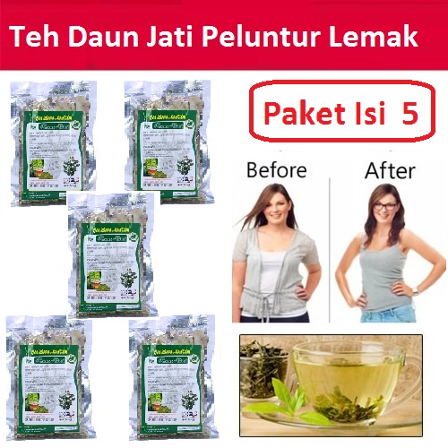 Paket 5 Teh Daun Jati Cina - Teh Daun Jati Peluntur Lemak - Teh Herbal Daun Jati Teh Peluntur Lemak sliming leaf 40gr Isi 5 Bungkus