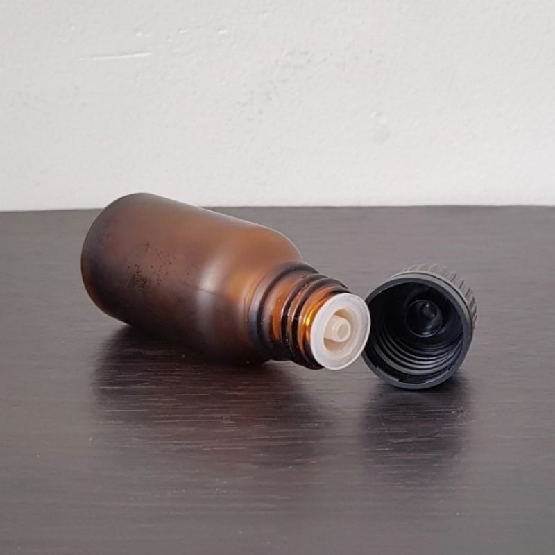 botol kaca 15ml coklat amber frosted doff tutup filler hitam