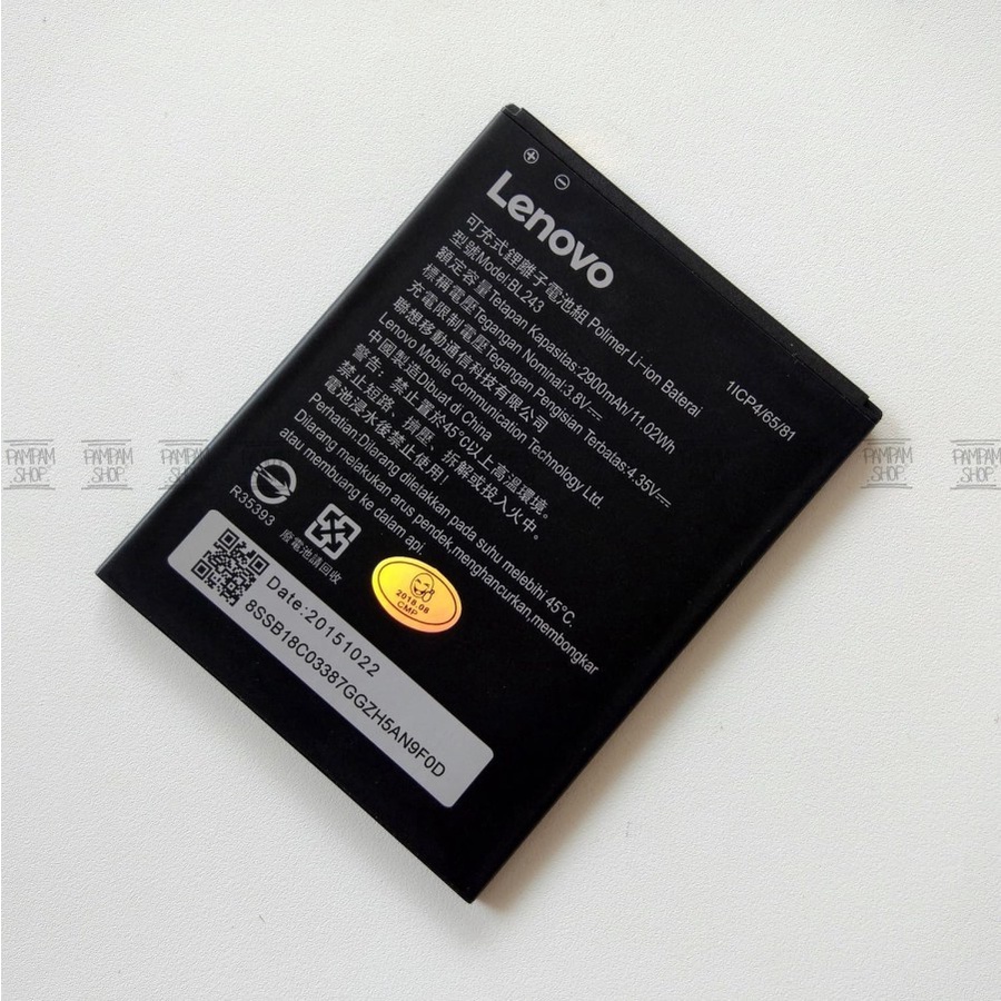 Baterai Lenovo BL243 A7000 K3 Note K50 T5 A7000 A7000+ K3 Note K50 T5 A7700 Plus Batre Batrai