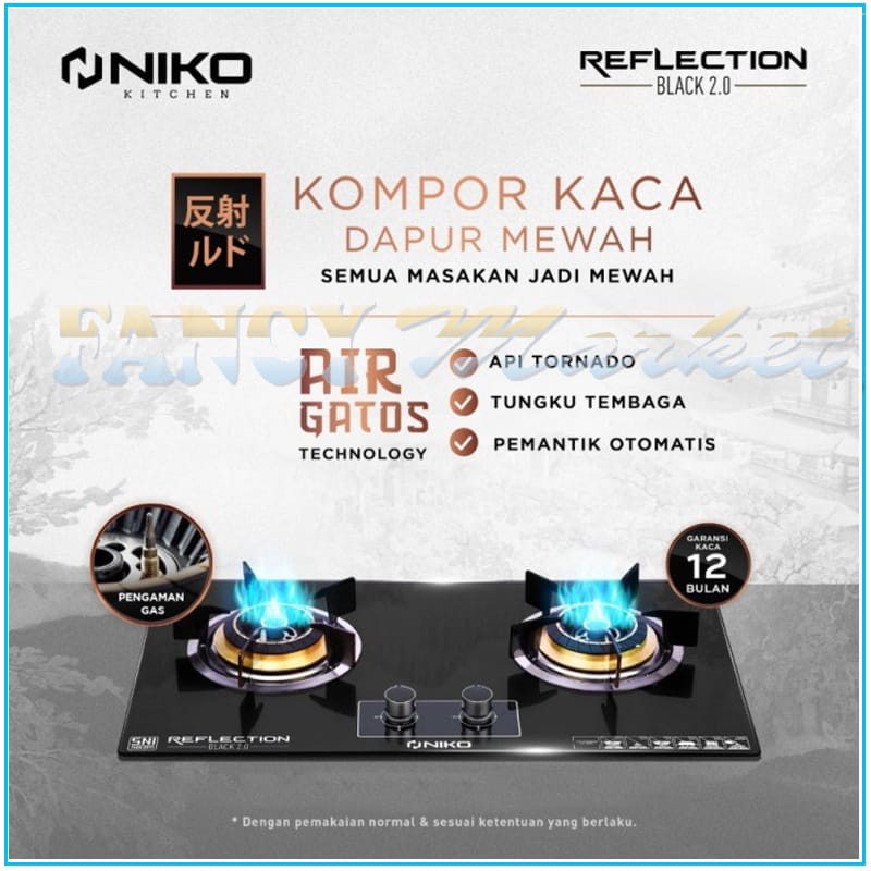 Niko Reflection Gold 2.0 Dan BLACK 2.0 Kompor Gas Tampered Glass 2 tungku - TERMURAH