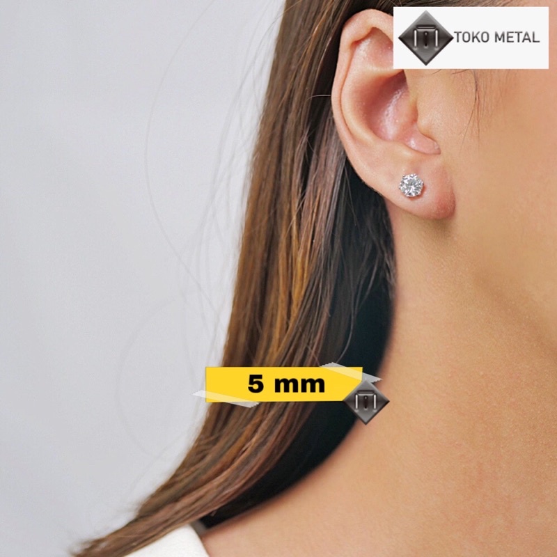 Anting Titanium Tusuk/ Stud Silver Dan Hitam [ Toko Metal ]