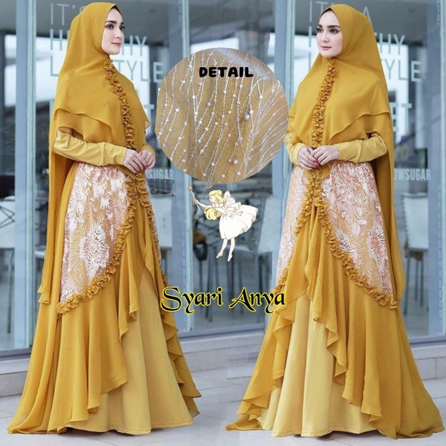 Ruairu RESTOCK SET SYARI ANYA JUMBO SYARI MOSCREPE TILE BORDIR KHIMAR BABYDOLL SYARI Murah