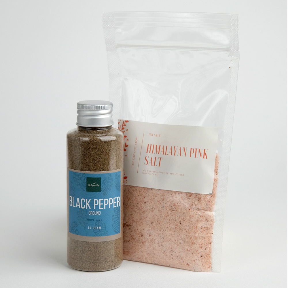 

TheOrganicStop Paket Black Pepper 60gram + Himalayan Salt 100gram
