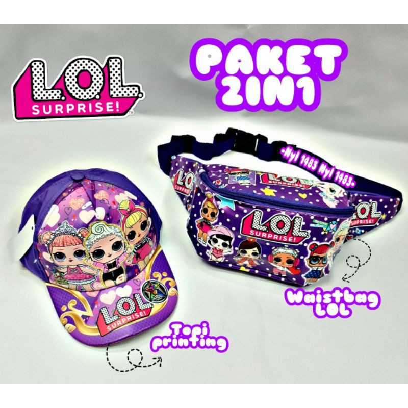 [REALPICT] waistbag anak Pony,LOL 2IN1 lebih hemat tas slempang topi print/topi led1(nyala)