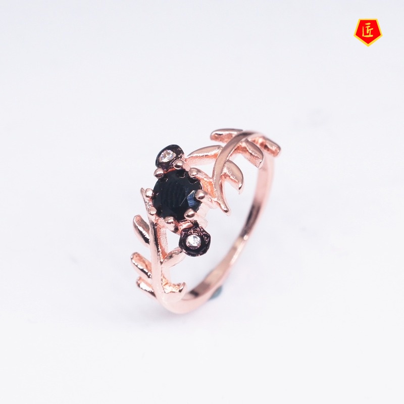 [Ready Stock]Creative Personality Black Gem Tree Ring for Women