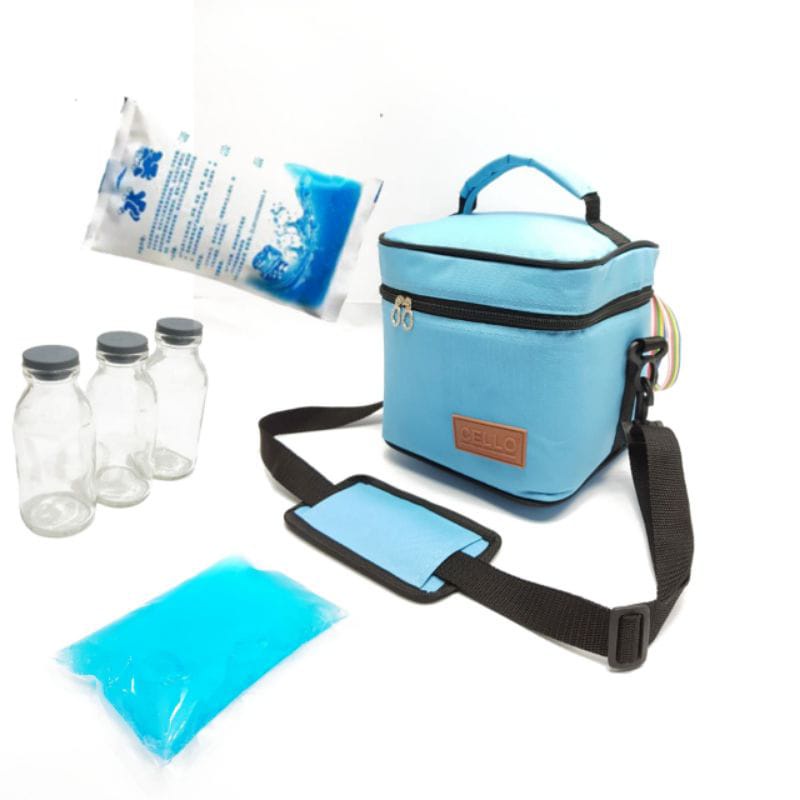 COOLER BAG  + 3 BOTOL ASI + GEL BIRU &amp; PUTIH / S1 /  tas penyimpanan asi / TAS BAYI / TAS BABY NEW CELLO