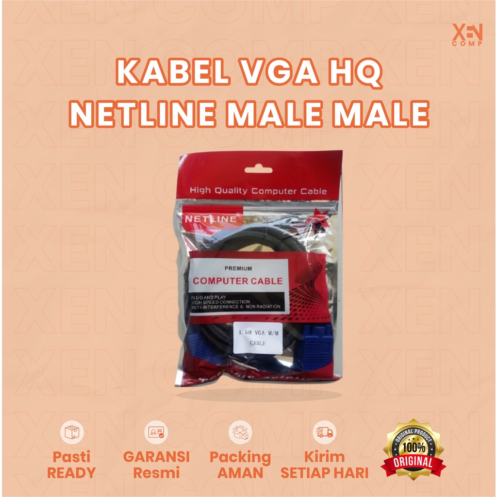 Kabel VGA 1.5 Meter  / 3 Meter / 5 Meter HQ NETLINE male male