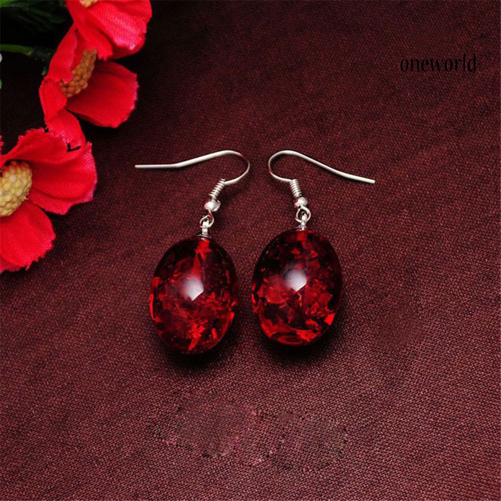 OW@ Vintage Oval Shaped Faux Amber Dangle Hook Earrings Women Piercing Jewelry Gift