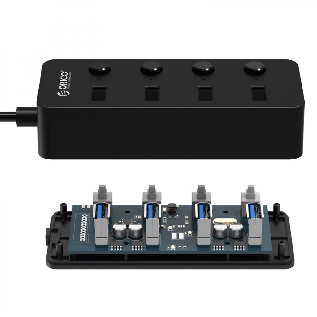 Orico USB 3.0 High Speed USB HUB 4 Port with On/Off Switch - W9PH4-V1-Hitam