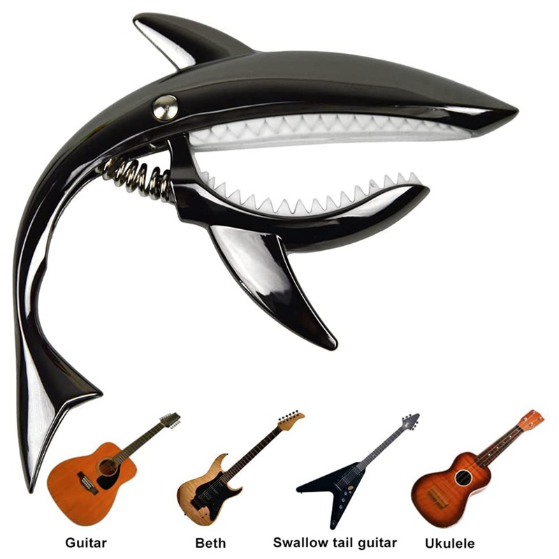 Shark Guitar Capo Zinc Alloy Capo for Acoustic Electric Classical Guitars and Bass Ukulele Capo with Pick,Gold
