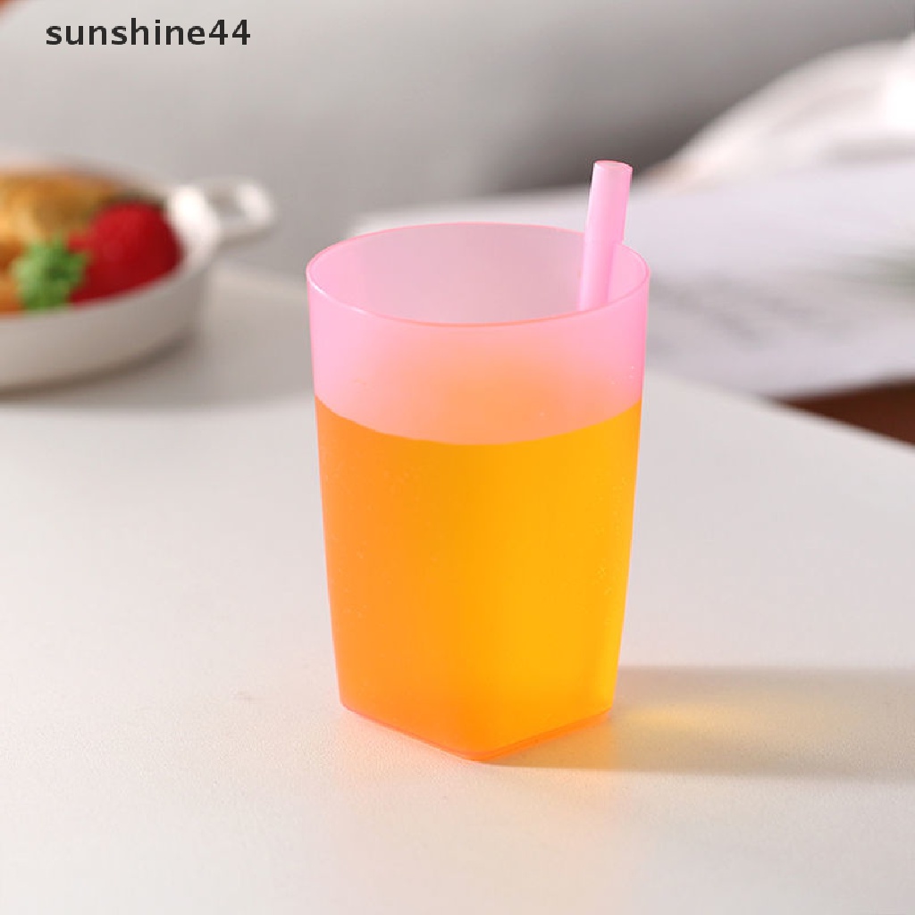 Sunshine 1pc Gelas Minum Dengan Sedotan Built in Warna Polos Untuk Bayi / Anak