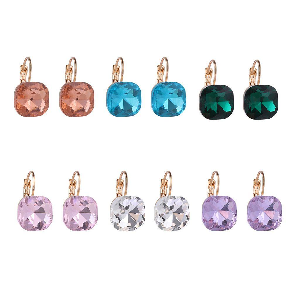 Anting Nanas Retro Persegi Kristal Romantis