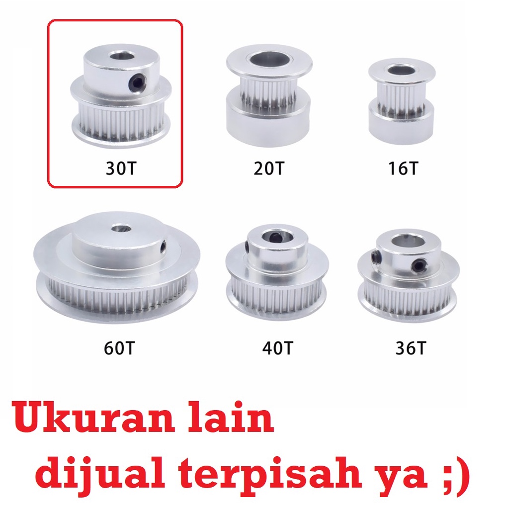 [HAEBOT] GT2 Pulley Timing CNC 30T W10 Bore 10 12 Puley Lebar 10mm 3D Printer Aluminium Pitch 2mm Aktuator Slider Router Mekanik 30 Teeth Gigi