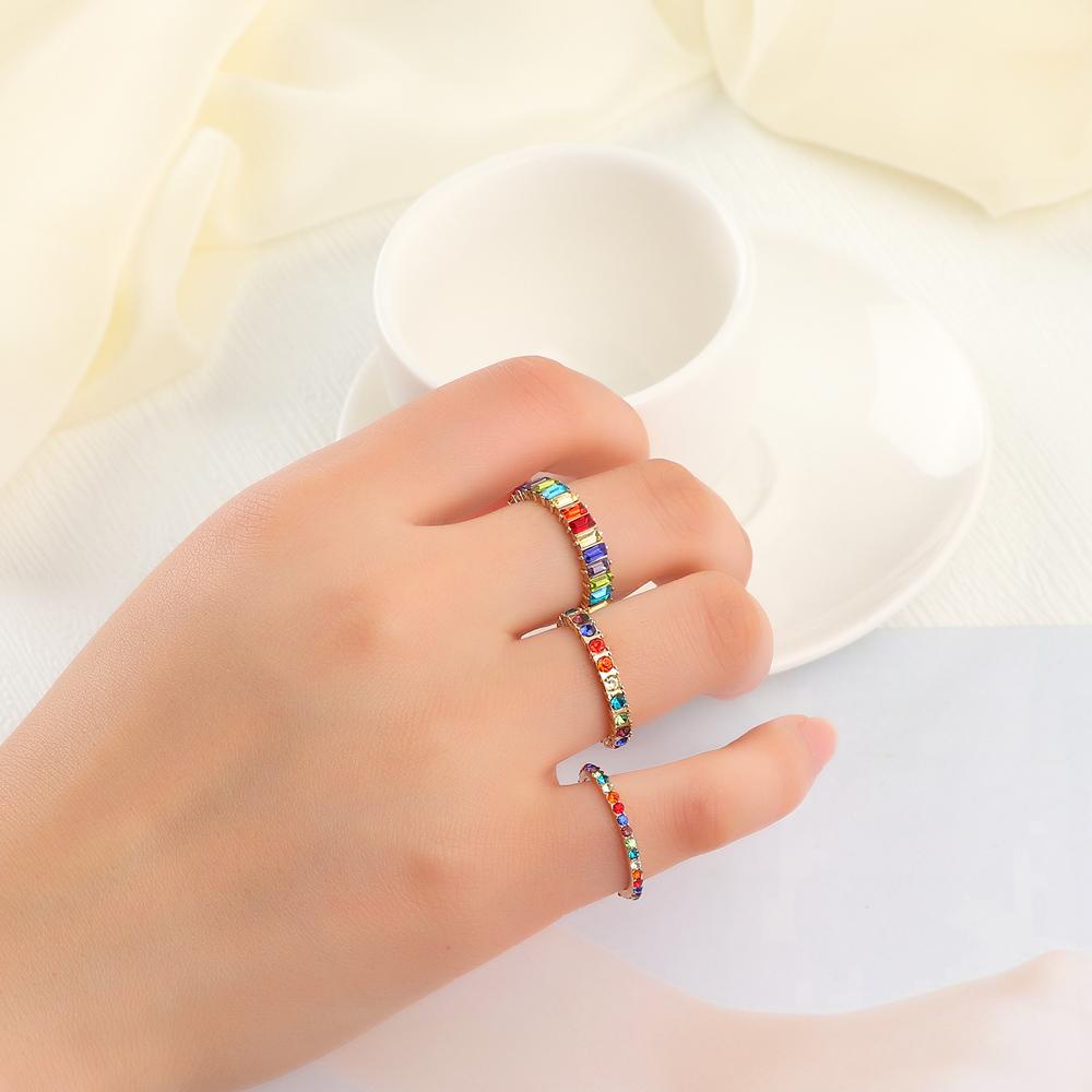 Preva Cincin Kristal Perhiasan Pesta Fashion Multicolor Hadiah Berlian Imitasi