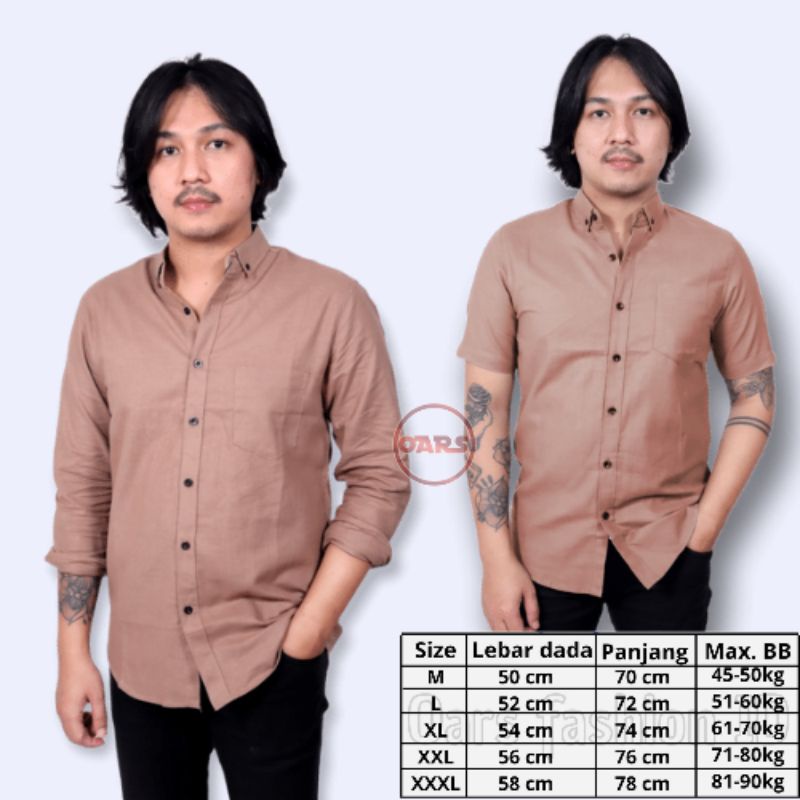 kemeja pria polos mocca moka lengan pendek dan panjang premium murah jumbo slimfit