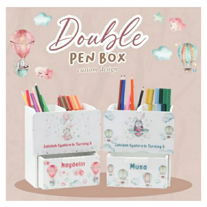 

DOUBLE PEN BOX Custom Design Nama Tray Pen Tempat Pensil Anak SOUVENIR WOODEN GIFT PENCIL CASE