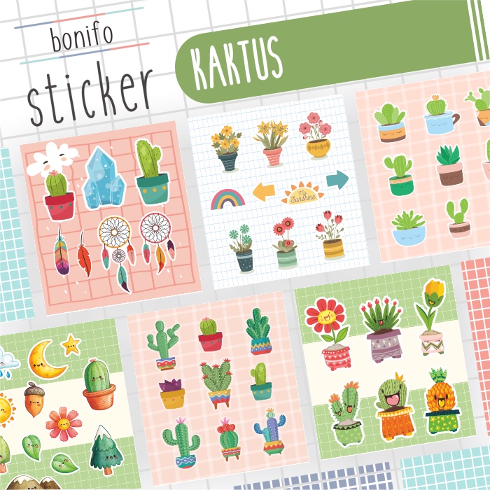 

Kaktus & Flower Sticker Sheet: Cute Cactus, Bunga, Boho