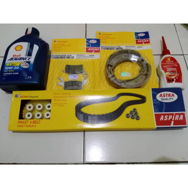 Paket V-belt for vario lama karbu + kampas rem paket + Shell matic ax7 dan gardan