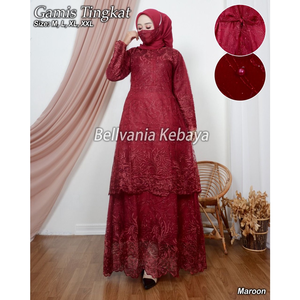 GAMIS WANITA TINGKAT BAHAN TULLE FULL FURING MOCCA DAN WARNA LAIN (FREE MASKER)